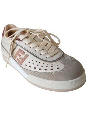 Fendi Match Suede Leather Low Top Sneaker Shell Sienna Mud Rose